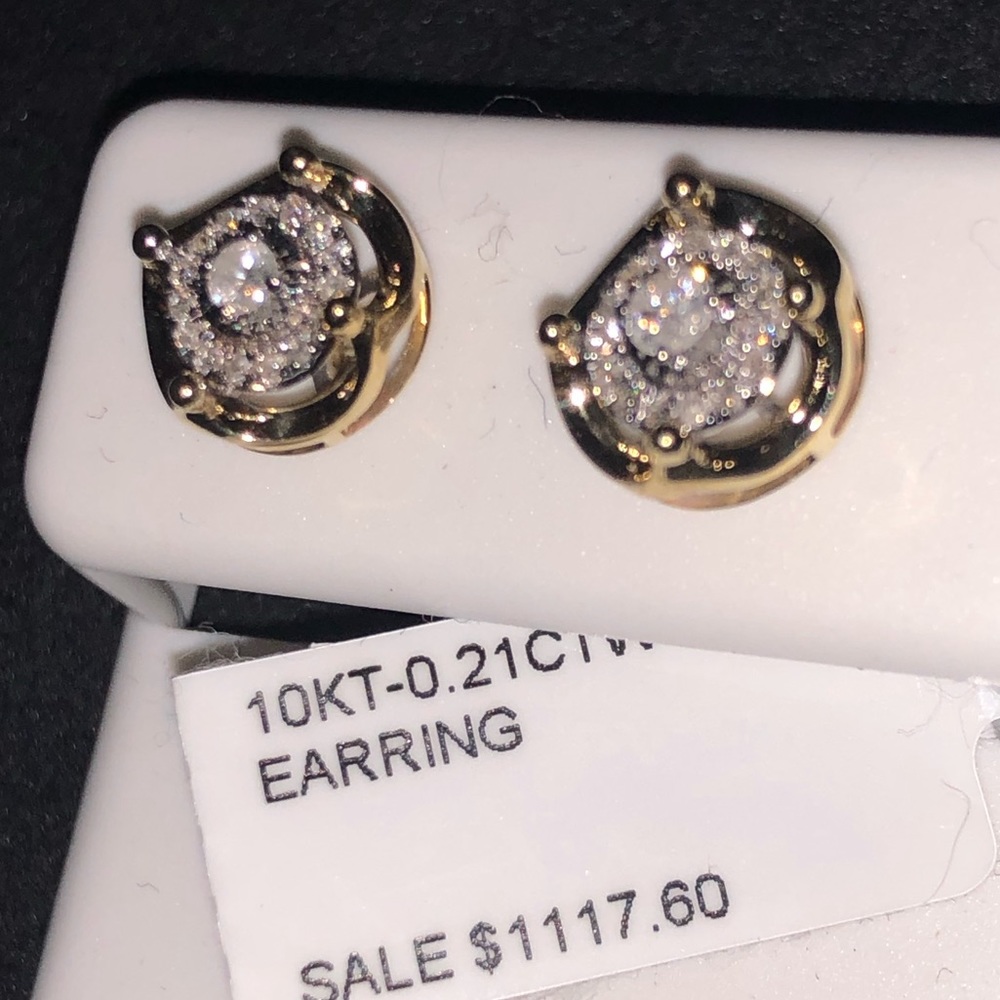 10k solid gold real diamond designer earrings SALE - Picture 5 of 6
